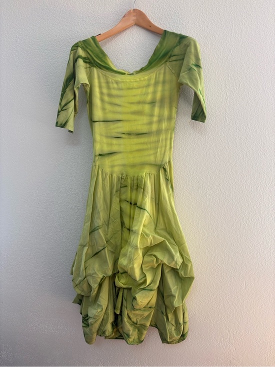 Luna Luz Dresses & Skirts - Light Green Tie-Dye Midi Dress with Bubble Hem